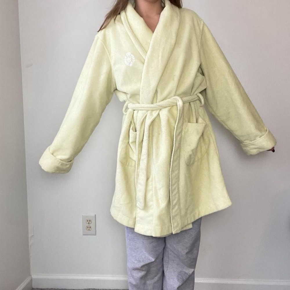 Vintage butter yellow CHAPS belted robe / loungewear jacket